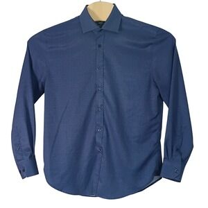 Society of Threads Mens Slim Fit Shirt Blue Micro Dot 4-Way Stretch M 15-33